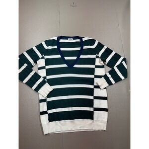 Wallace Green White Striped V-Neck Sweater Lambswool Cashmere Blend Small